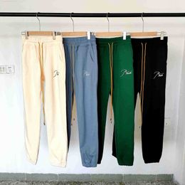 Men's Pants RHUDE Classic Embroidery Rhude Sweatpants Men Women Apricot Blue Green Black Loose Drawstring Joggers Casual PantsRVBQ