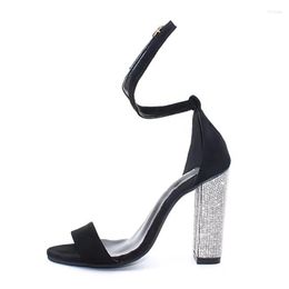 Sandals Crystal Block High Heel Open Toe Side Cut Out Ankle Buckle Shoes Cover Party Ladies Summer