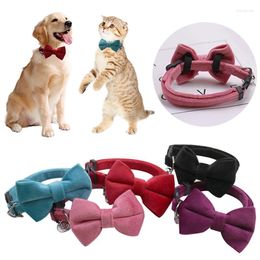 Dog Collars Pet Bow Collar Accessories Bell Velvet Adjustable Comfortable Solid Color Elastic Bowtie Chokers Safety