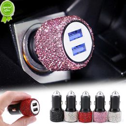 New 5V 2.1A Dual USB Port Car Charger Fast Adapter Universal Diamond Inlay Cigarette Lighter Connection Car Accessories Interior 1Pc