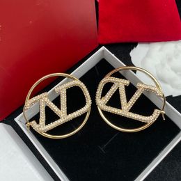 Fashion Designer Woman Charm Earrings V Earing Stud Pearl Orecchini Luxury Vlogo Metal Diamond Earring jewelry Gold Big Hoop Women Ohrringe klew23we