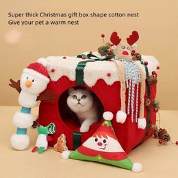 kennels pens YOKEE Christmas Cozy Nesk Cat House Bed Basket Deep Sleep Large Space Dual-Use Pet Nest Winter Small Dog Warm And Comfortable 231123