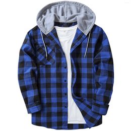 Men's Casual Shirts Mens Loose Hooded Flannel Warm Shirt Autumn Handsome Blouse Polyester Chemise Homme