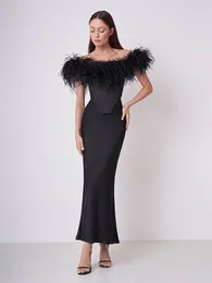 Work Dresses Fashion High Quality Sexy Bandage Ostrich Hair Top Waist Bodycon Long Skirt 2 Piece Sets Women Outfit Cocktail Party Club