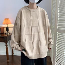 Men's Sweaters Knitted Sweater Square Pattern Korean Style Men Loose Fit College