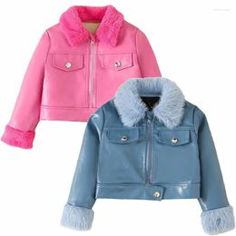 Jackets Autumn Winter Fur Girl Jacket PU Learher Baby Clothes Coat Short Fashion Kid Clothing Children Outfits Chic Elegant