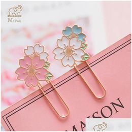 Bookmark Wholesale 2Pcs Cherry Blossoms Paper Clip Promotional Gifts Kawaii Stationery Metal Sukura Book Marker School Office Supply D Dhnly