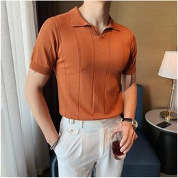 Men's Polos Social Knitting Slim POLO British Style Stripes POLO Shirt Men Summer Short Sleeve Men's Slim Fit Casual POLO Homme S-3XL 230424