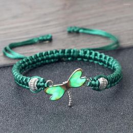 Strand Green Dragonfly Braided Bracelet Women Men Handmade Thread Couple Bracelet&Bangles Chain Jewellery Pulsera Gift For Friend