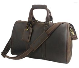 Duffel Bags Boston Crazy Horse Genuine Leather Men's Travel Bag Tote Duffle Luggage Big Shoulder Overnight Weekend M087