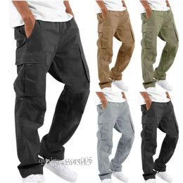 Men's Pants Outdoor Mens Cargo Black Cotton Pure Colour Overalls Streetear Men Straight Trouser Pocket Sweatpants 5Xl 7217 7130 6538