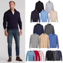 Mens Designer Polo Sweater Ralphs Half Zipper High Horse Fleece Camisas Grosso Pescoço Quente Pulôver Slim Malha Tricô Lauren Jumpers Pequena Marca Moletom de Algodão