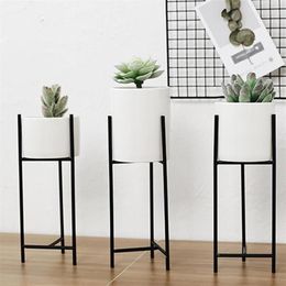 Vases 1Pc Nordic Wrought Iron Planter Ceramic Flower Pot Landscape Shelf Succulent Plant Vase Home Office Pots Stand Decor286h