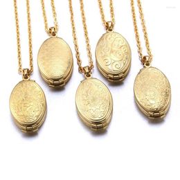 Pendant Necklaces Oval Folding Opening Po Locket Necklace High Quality Carved Nostalgic Women's Jewellery Retro Wholesale GiftPendant