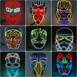 Party Masks Glowing Cosplay Mask Cartoon Characters Scary Monsters Ferocious Animals Luminous LED Neon For Halloween Carnival 231124