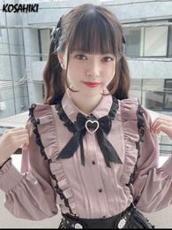 Womens Blouses Shirts Japanese Kawaii Lace Ruffle Shirt Women Y2k Pink Bow Blouse Harajuku Cute Ladies Tops Fashion Lolita Blusas Femme 231123