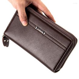 Wallets Men Clutch PU Leather Large Capacity Zipper Hand Strap Wallet Luxurious Business Solid Male Purses Cell Phone Pocket