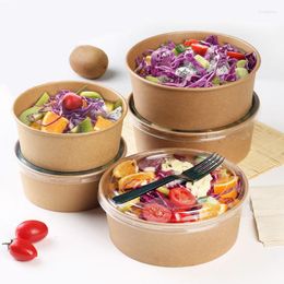 Dinnerware Sets Grade Disposable Kraft Paper Salad Packing Box Takeout Breakfast Fast Tray With Lid Take-away