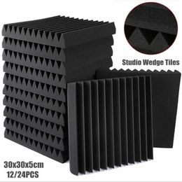 12 24Pcs 30x30x5cm Acoustic Foam Panels Studio Wedge Tiles Soundproof Wall Pad Decor Room Sound Insulation Absorbing Treatment Wal2859