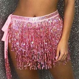Skirts Women Boho Fringe Sexy Sequin Tassel Belly Dance Hip Scarf Rave Wrap Belt Performance Custume 230424