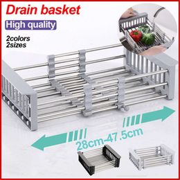 New Adjustable Kitchen Dish Drain Sink Drain Rack Retractable Stainless Steel Drain Basket Sink Dish Drying Shelves Rack Accessories