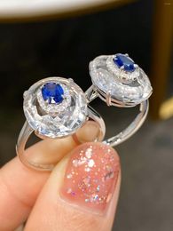 Cluster Rings SX Solid 18K Gold Nature 0.60ct Royal Blue Sapphire Gemstones Diamonds For Women Fine Jewellery Presents