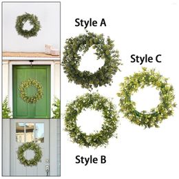 Decorative Flowers Artificial Green Leaves Wreath 16 Inch Garland Greenery Round For Summer Party Front Door Wedding Patio