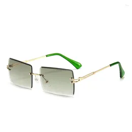 Sunglasses Retro Small Rectangle Women Rimless Square Sun Glasses For Men Summer Style Female UV400 Green Brown Pink Oculos