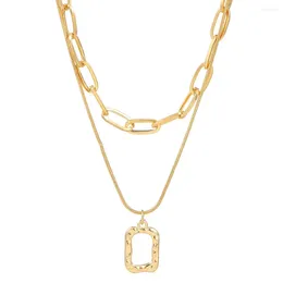 Pendant Necklaces Fashion Golden Double Layer Po Frames Necklace For Women Girls Sweater Chains Simple Hollow Square Chokers