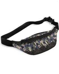 Waist Bags Halloween Flower Skull Packs For Women Waterproof Outdoor Sports Bag Unisex Crossbody Shoulder