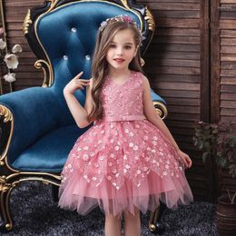 Girl Dresses Baby Dress Children Elegant Flower V-Neck Ball Gown Kids Christening Princess Vestidos Toddler Birthday Baptism