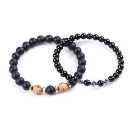 Charm Bracelets Fashion Cross Wooden Beads Bracelet Charm Black Agate Bracelets Bangle Cuff For Women Men Jewelry Will And Drop Delive Dh6Zh