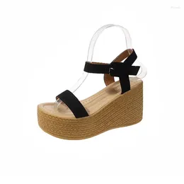 Dress Shoes Black Women's Sandals Summer Wedges Fashion Buckle High Heel Grace Female Platform Casual Sandalias Mujer