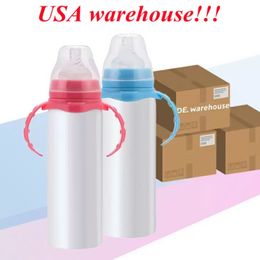Sublimation 8oz Sippy Cup Baby Bottle Straight Tumbler Stainless Steel Kids Cup Double Wall Travel Mug G0424