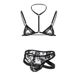 Men S Sexy Underwea Set Mini Lace Transparent Bra Briefs Sex Lingerie Sissy Fetish Bikini Exotic Seat Belt BDSM Gay