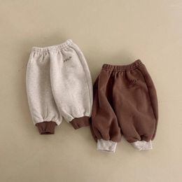Trousers 2023 Winter Baby Plus Velvet Thick Toddler Boy Letter Casual Pants Infant Girl Warm Kids Fleece Clothes