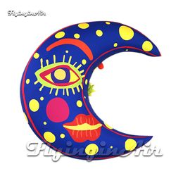 Artistic Hanging Strange Inflatable Moon 3m Smiling Cartoon Crescent With LED Light For Venue Ceiling Decoration