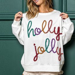 Women s Jackets Fall Winter Clothing Fashion Casual JOLLY Letter Christmas Sweatshirt Female Loose Long Sleeve Pullover Tops Hoodies 231124