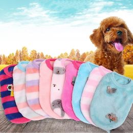 Dog Apparel Coral Velvet Small Cat Vest Warm Sweet Puppy T-shirt Autumn/winter Pet Pullover Cute Striped Shirt Clothes