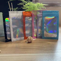 Storage Bags 100 Pieces Smell Proof Mylar Resealable Odour Holographic Packaging Bag With Clear Window For Food Gloss