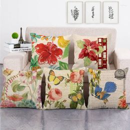 Pillow 45cm Red Watercolor Flowers Pattern Linen/cotton Throw Covers Couch Cover Home Decor