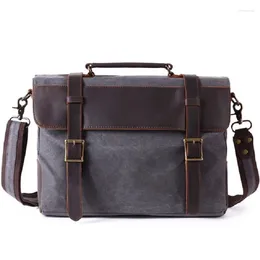 Briefcases M372 Men Briefcase Handbag Leather Canvas Patchwork Messenger Bag Vintage Brand Male Shoulder Laptop Travel