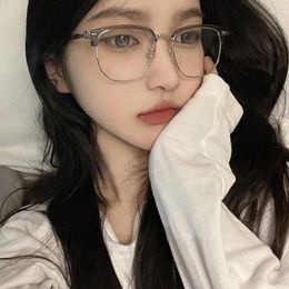 Sunglasses Japanese Retro Grey Glasses Frame Women No Makeup Fashion Anti-blue Men Contrasting Cute Decorative