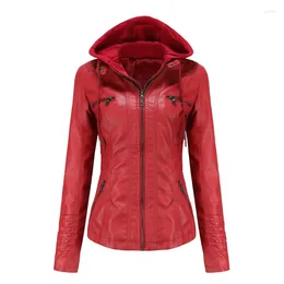 Women's Leather ZXRYXGS 2023 Premium Pu Soft Jackets Hooded Two-piece Set With Detachable Women Coat Trend Jacket Size XS-7 XL