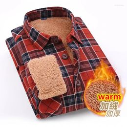 Men's Casual Shirts Mens Winter Flannel Checked Plaid Lambswool Lined Warm Shirt Jacket Long Sleeve Button Up Chemise 3XL