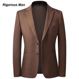 Mens Suits Blazers Brand Top Grade Business Casual For Men Autumn Winter Embroidery Seersucker Elastic Slim Fit Jacket Clothing 231123
