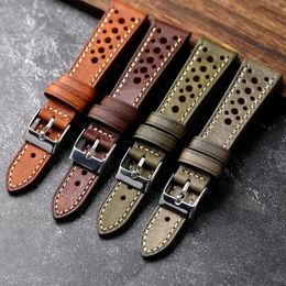 Watch Bands Handcrafted Pueblo Italian Cowhide Leather Strap Ventilated Design 18 20 21 22MM Green Brown Grey Men's Ultra-Thin Bracelet 231123