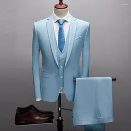 Men's Suits 1 Set Groom Suit Outfit Blazer Vest Pants Lapel Slimming Buttons Formal Slim Fit