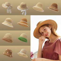 Wide Brim Hats Summer Folding Straw Hat Outdoor Beach Sun For Women Solid Colour Bucket Large UV Protection Cap