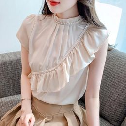 Women's Blouses Summer Short-Sleeved Chiffon Satin Shirt Women's Clothing 2023 High-End Design Chic Beautiful Top All-Match Apricot